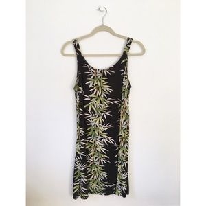 Vintage | tropical leaf print sleeveless dress | S